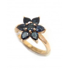 Ring Blue Sapphire 18kt Gold Yellow Natural 18 KT Vintage Stone Women D171